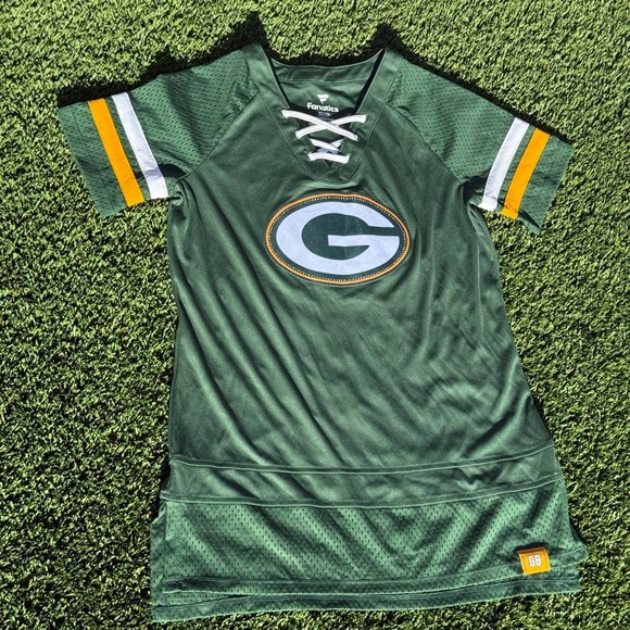 Fanatics Tops - Green Bay Packers Women Size S/P CH‎ Fanatics NFL Football Jersey Lace Up